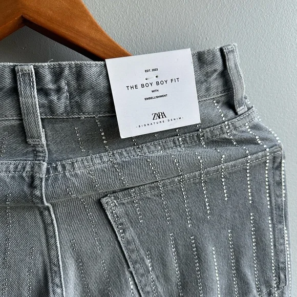 Zara Gray Embellished Boy Fit Jeans - Picture 4 of 4